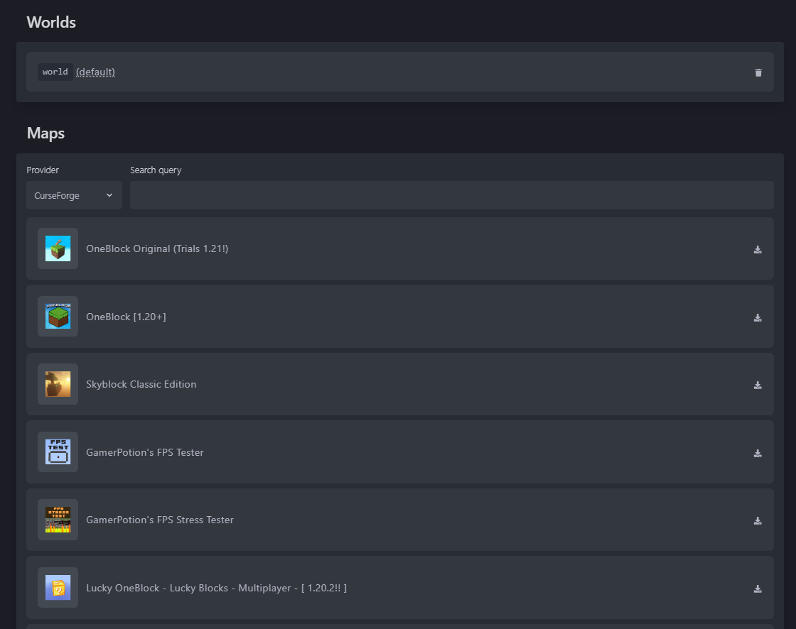 This image shows the interface for managing your Minecraft worlds.
