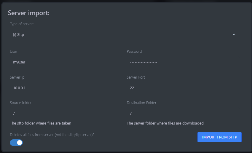 This image shows the interface for importing a server to AleForge.